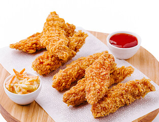 Delicious crispy chicken tenders served with dipping sauces