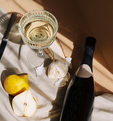 Elegant drink setup with sparkling wine and fresh fruits