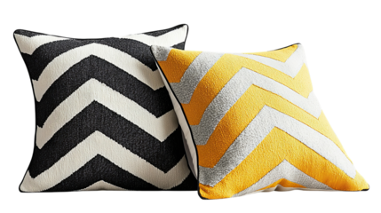 Png of Modern Chevron Throw Pillow Set – Black, White, and Yellow Accent Cushions on transparent background.