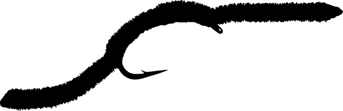 black worm on hook, fishing clip art preview