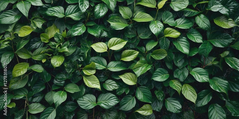 Poster lush green leaves textured background with natural botanical elements and space for copy in a vibran