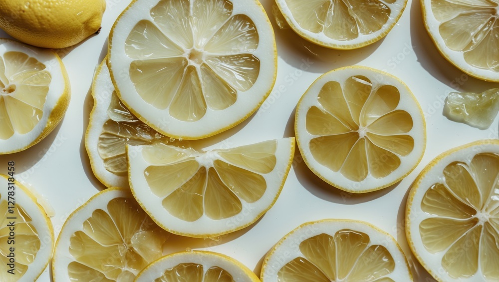 Poster fresh lemon slices displayed close-up on white background ideal for culinary and beverage concepts p