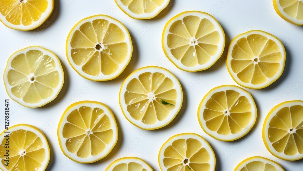 Aufkleber fresh lemon slices arranged aesthetically on a bright white background for culinary and design appli