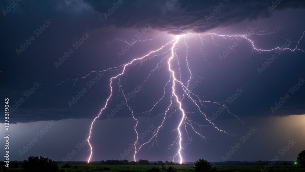 Poster dramatic lightning strikes illuminating dark storm clouds with open space for text message or imager