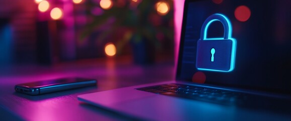 Cybersecurity protection on a laptop, safeguarding digital information
