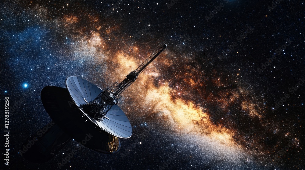 Poster a futuristic space observatory floating in orbit, taking high-resolution images of distant stars and