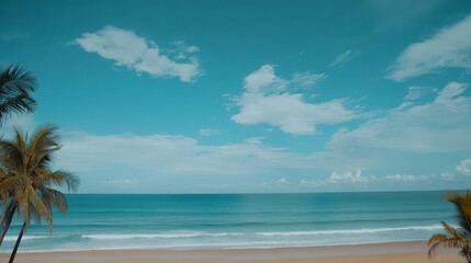 Serene Beach Scene with Palm Trees and Azure Ocean