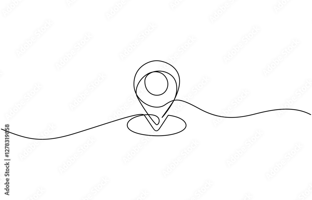 Fototapete one continuous line art drawing of location and path pointers vector illustration, map pin line back
