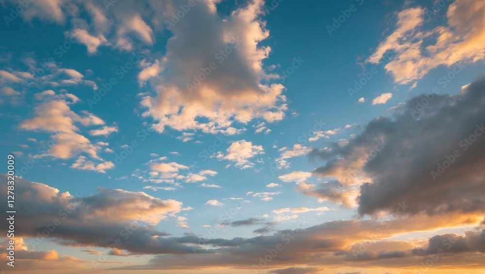 Poster serene sky with soft clouds and clear blue background for text overlay and design use