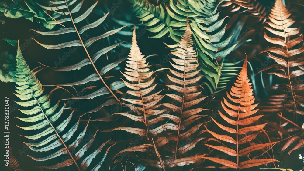 Poster textured fern leaves creating a lush green background with copy space for text and creative design e