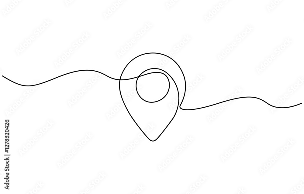 Fototapete one continuous line art drawing of location and path pointers vector illustration, map pin line back