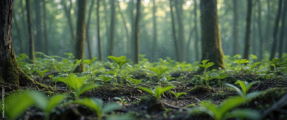 Aufkleber lush forest floor with vibrant greenery and soft sunlight creating a serene natural atmosphere for t
