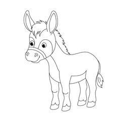 Contour illustration of cute donkey. Domestic animal. Doodle illustration for kids colouring book. 