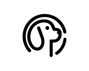 Dog head logo design template. Vector illustration. Simple silhouette. Flat style. Cartoon dog logo. Animal logotype concept. 