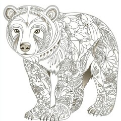 Ornate Bear Zentangle Coloring Page