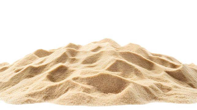 Pile of light beige sand isolated on transparent background. Texture of sand dunes, natural element, PNG