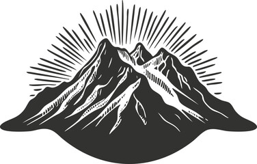 Obraz premium Black and white mountain illustration with sunburst design.