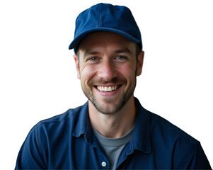 Smiling Production Worker in Hard Hat, Isolated on Transparent Background