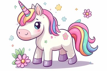 Cute magical rainbow unicorn. flat cartoon illustration. kawaii style