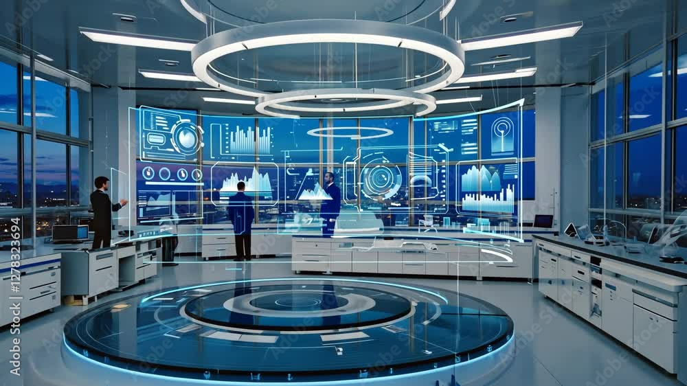 Aufkleber high-tech workspace showcasing advanced analytics and digital displays in modern office environment
