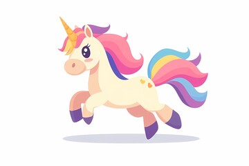 Cute magical rainbow unicorn. flat cartoon illustration. kawaii style