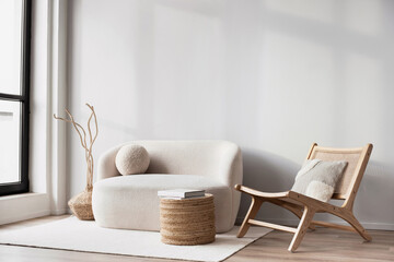 Modern scandinavian style interior with trendy furniture, Home staging and minimalism concept