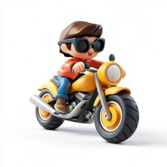 Obraz premium Cartoon Model of Person Riding Motorcycle in Colorful Style