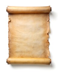 Old paper vertical banner. Parchment scroll isolated on white background
