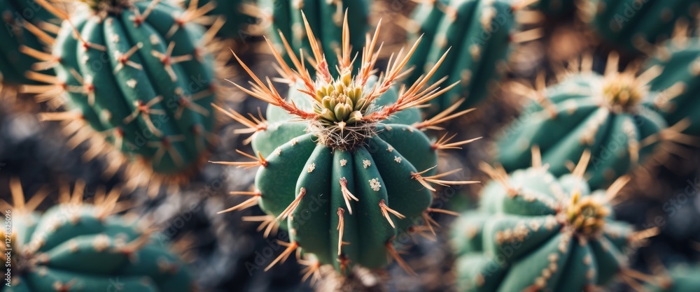 Poster close-up view of cactus needles displaying intricate details in a national park setting