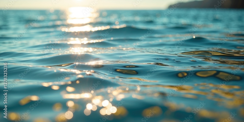 Poster abstract blur of ocean water surface under bright sunlight creating a tranquil outdoor background wi