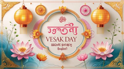 Naklejka premium 3D papercut style. colorful pastel and vibrant color for vesak day. waisak. fun template for greeting cards, invitations, banners, wallpapers
