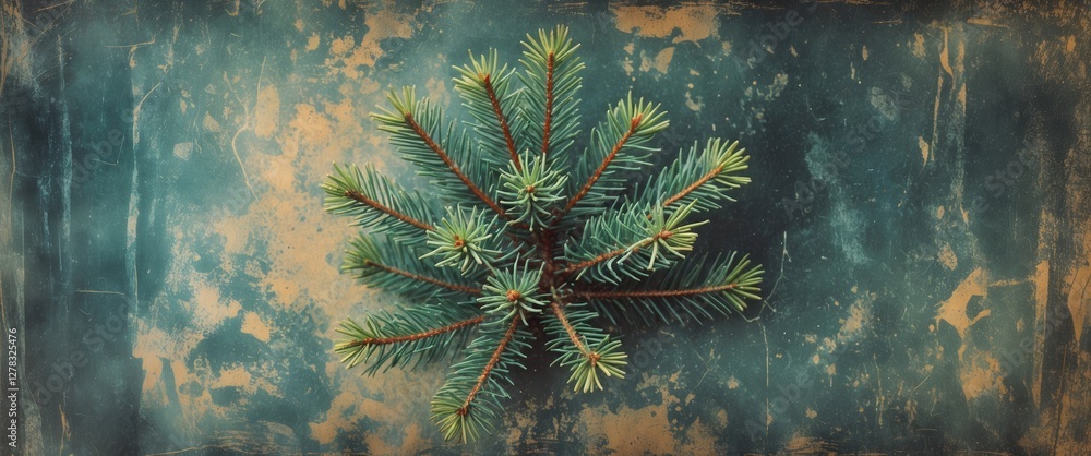 Poster textured natural background featuring needle tree branch with space for text overlay