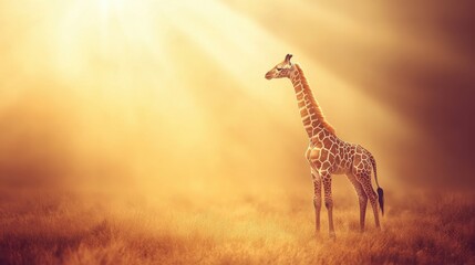 Fototapeta premium Majestic Giraffe Standing in Golden Light Beneath Sunrise Sky