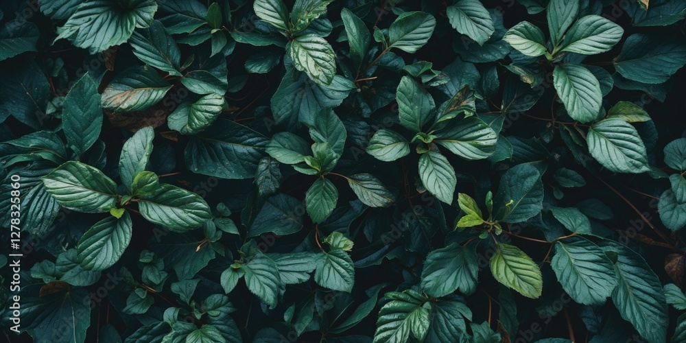 Aufkleber close up texture of lush green leaves in a garden creating a natural aesthetic background with space