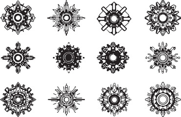 Set of elements for flat design, patterns, ornaments, mandalas. Hand drawn vector illustration