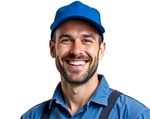 Cheerful Industrial Worker Wearing Safety Helmet on Transparent Background