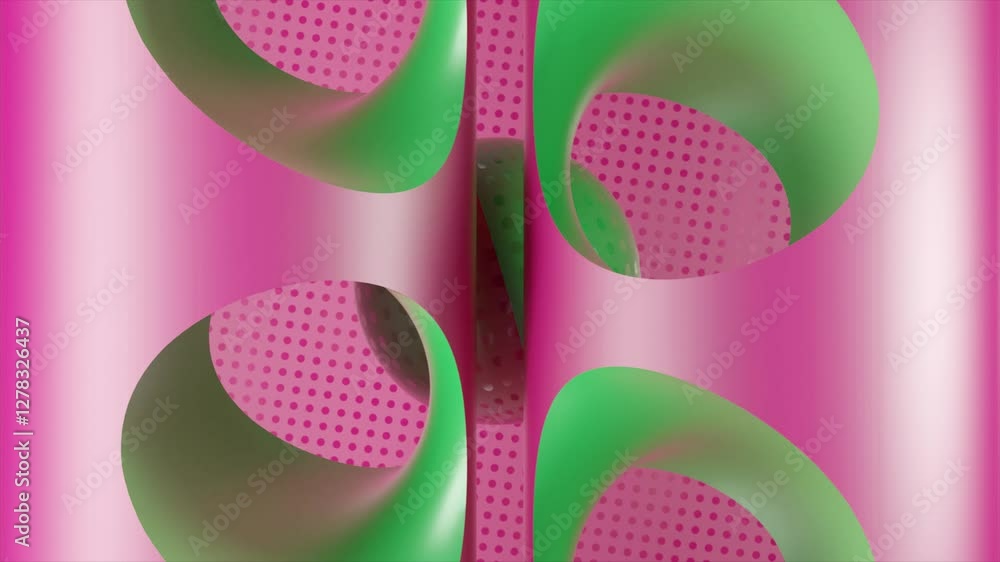 Poster vibrant green and pink dotted ball bouncing dynamically inside geometric abstract structure, creatin