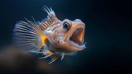 Fototapeta premium A Deep Sea Wonder: The Bioluminescent Lure of the Anglerfish with Its Mouth Wide Open