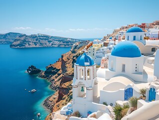 Fototapeta premium Santorini Village Churches Ocean View