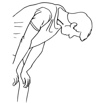 recommend clip art: man bent over resting his palms on his knees - hand drawn line art drawing