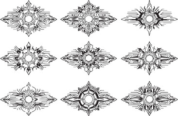 Set of elements for flat design, patterns, ornaments, mandalas. Hand drawn vector illustration