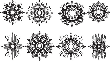 Set of elements for flat design, patterns, ornaments, mandalas. Hand drawn vector illustration