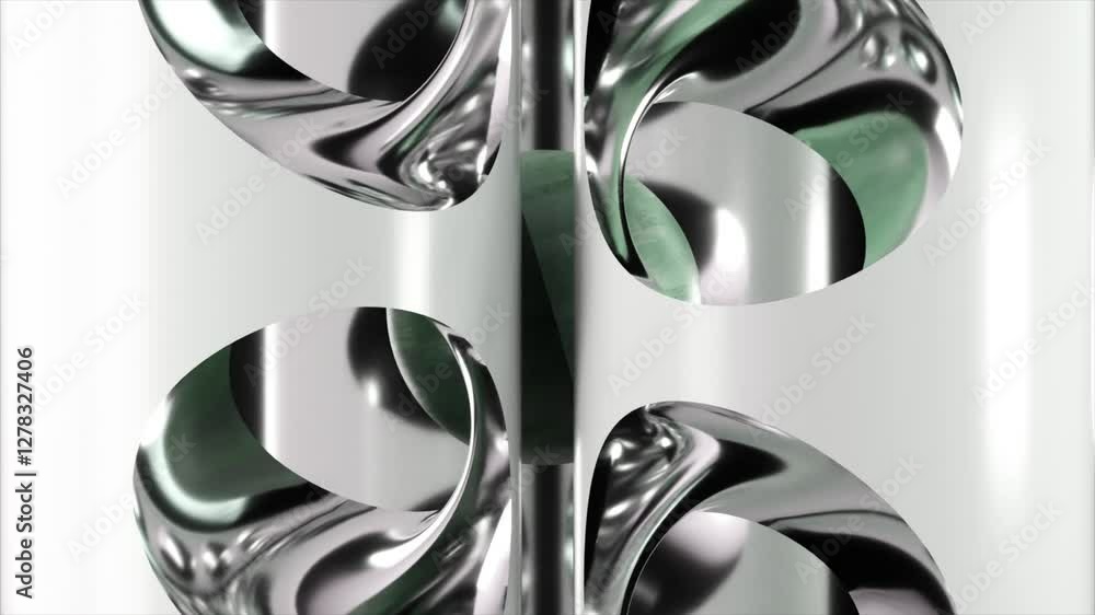 Poster green metallic sphere dynamically rolling through chrome-finished perforated surface, generating abs