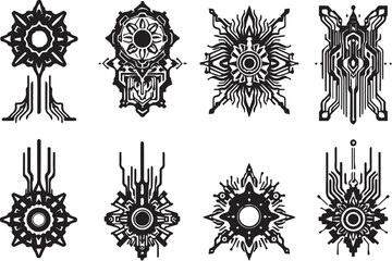 Set of elements for flat design, patterns, ornaments, mandalas. Hand drawn vector illustration