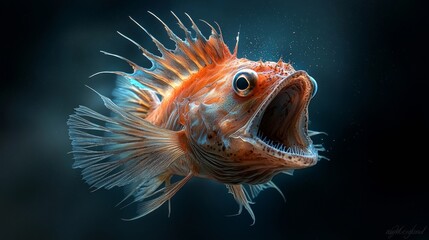 Fototapeta premium Exploring the Intriguing World of the Deep Sea Anglerfish and Its Bioluminescent Lure to Attract Prey