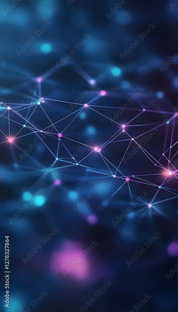 Poster abstract network of glowing lines and points in blue