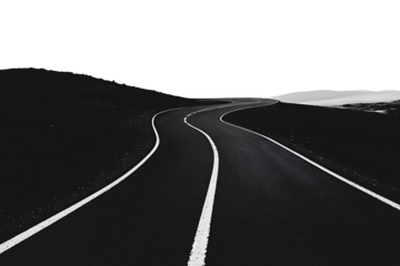 An asphalt road with white lines isolated on white background.PNG