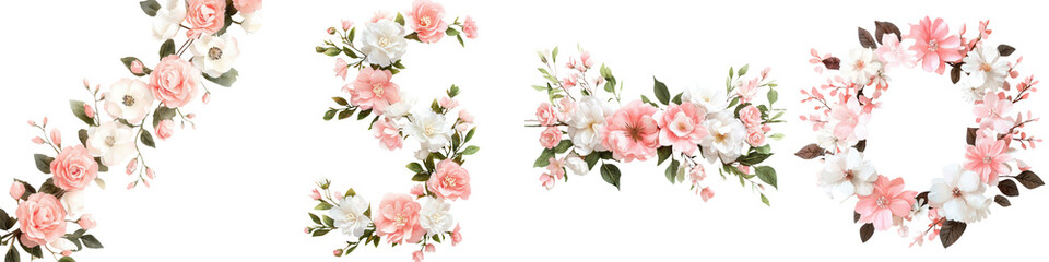 Obraz premium A stunning bouquet of fragrant peonies roses and hydrangeas in soft shades of pink and white artfully arranged with verdant foliage in a classic glass vase