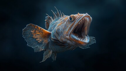 Fototapeta premium The Mysterious Deep Sea Anglerfish and Its Bioluminescent Lure in the Dark Depths of the Ocean Revealed