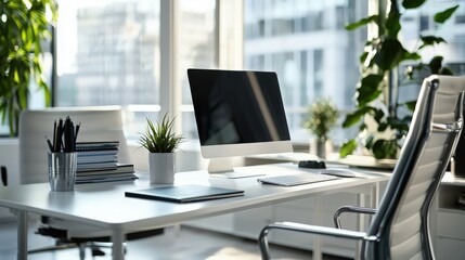Modern corporate office workspace. professional and productive environment. Perfect for business themes,  corporate presentations, and office